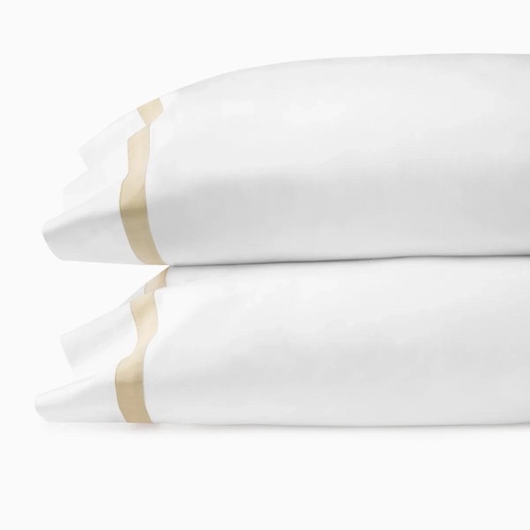 $167 SFERRA ESTATE King Pillowcase Pair 22x42” White/Sand Long Staple Cotton NEW
